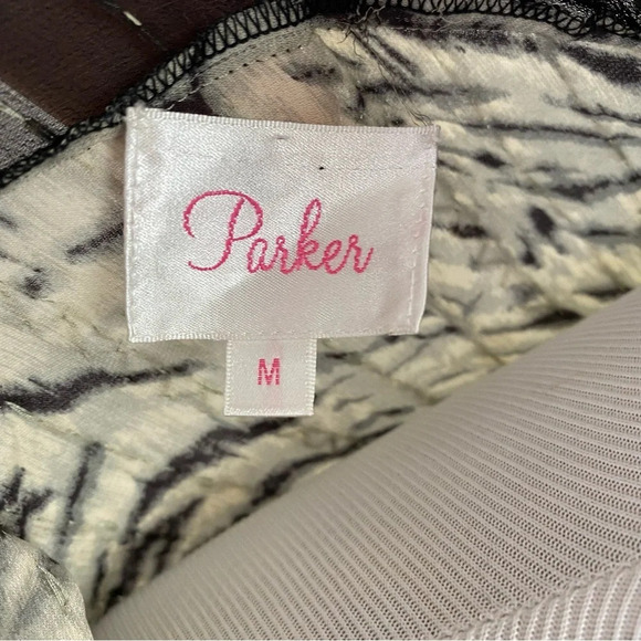 PARKER Animal Print Black Gray Beaded Long Sleeve SILK Sheer Top Women Sz Medium - Picture 12 of 16